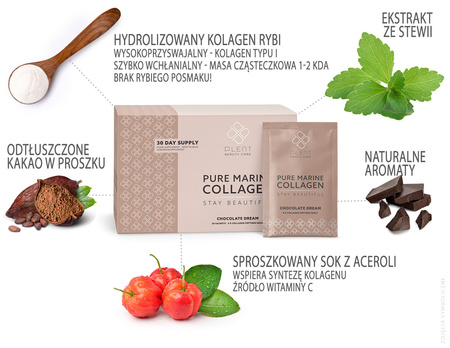 PURE - Termin ważności: 10.10.2026 r. - hydrolizowany kolagen rybi z naturalną witaminą C - czekoladowy (30 porcji / 30 saszetek)